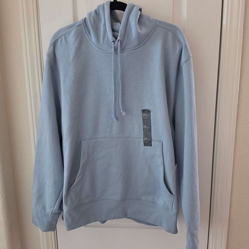 All In Motion Active Comfort Mens Fleece Pullover Hoodie Blue Gray Large NWT